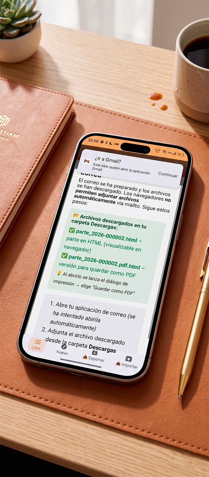 ENVIO DE PARTES DESDE APP